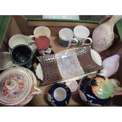 1183 - A box of assorted items including an oil lamp shade, Country Artists ginger jar and vase etc.