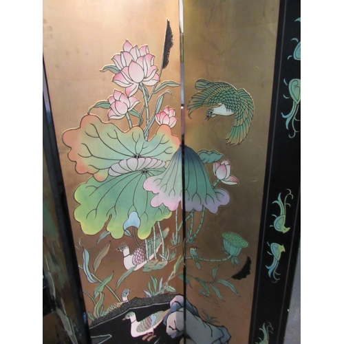 1189 - A Japanese style gilt and lacquered folding screen with scenes of wildlife, 183cm high   (R)  £70