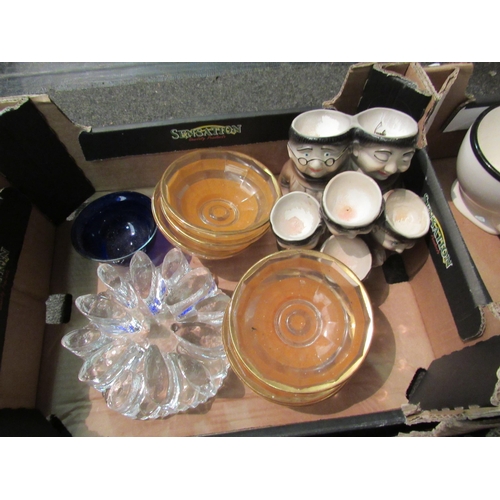 1198 - Four boxes of mixed wares, brass pepper grinder, retro bowls, metalware etc