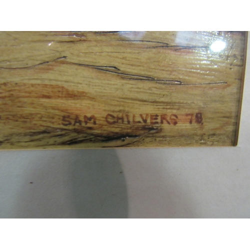 1201 - SAM CHILVERS: A textured image on card depicting steamer vessel, signed lower right and dated '78, f... 