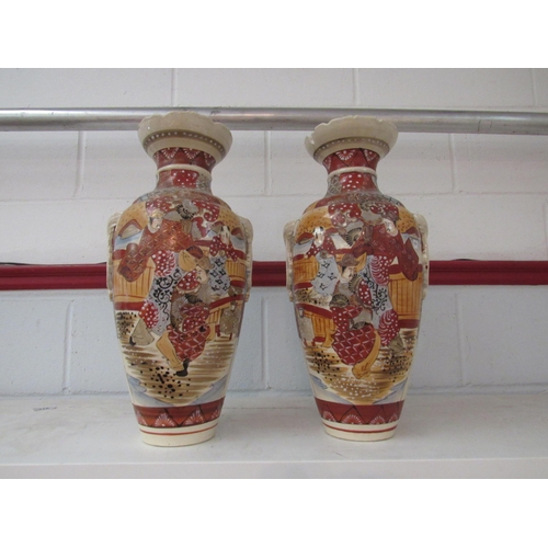 1346 - A pair of 20th Century Satsuma vases with Samurai scenes, both a/f, 46cm high