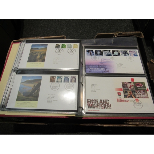 1400 - A box of first day covers and stamp albums