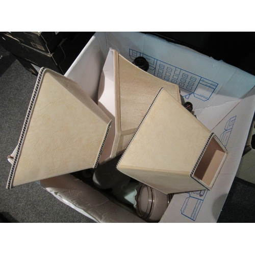 1403A - A box containing assorted table lamp bases and shades including stag design lamp a/f, glass shades e... 