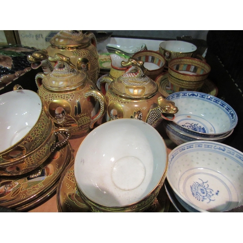 1410 - A box of mostly Oriental part tea sets including Oriental egg shell, Japanese part sets and Chinese ... 