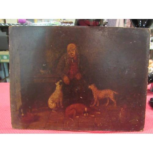 1459 - A late 19th/early 20th Century oil on board depicting pipe smoking gent with dogs, 23.5cm x 31cm, un... 