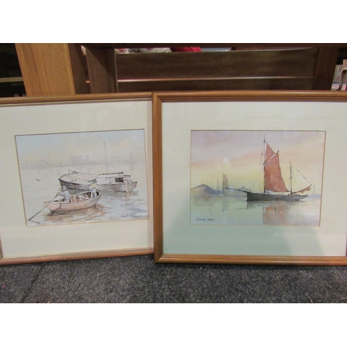 1464 - DEREK COOK: Two watercolours depicting yachts and boats, both signed, framed and glazed, approx 15cm... 