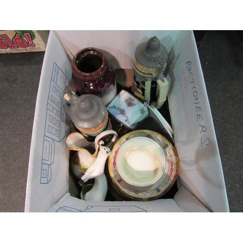 1471 - A box containing USSR stoat figure, West German vase, beer steins etc.   (E)  £15-20