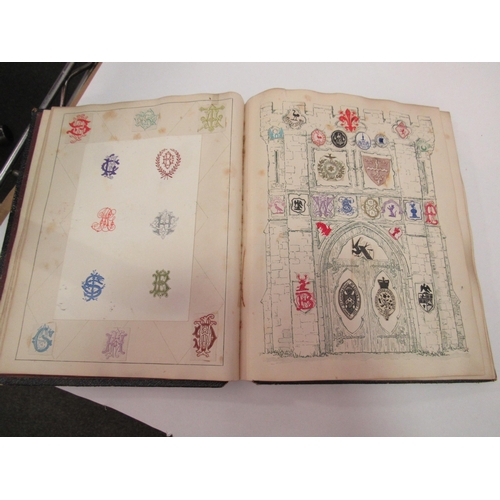 1263 - An album of heraldic crests, together with assorted early 20th Century postcards of Brussels includi... 