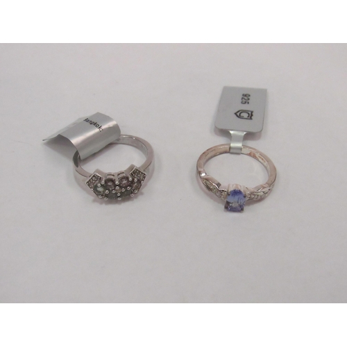 1286 - A Tanzanite and white topaz ring, 925, size L/M, 2.3g and a Tunduru colour change sapphire and white... 