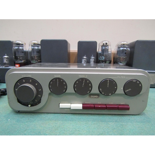 8247 - A pair of Quad II valve amplifiers, serial numbers 18871 and 20033 and a Quad 22 control unit with p... 