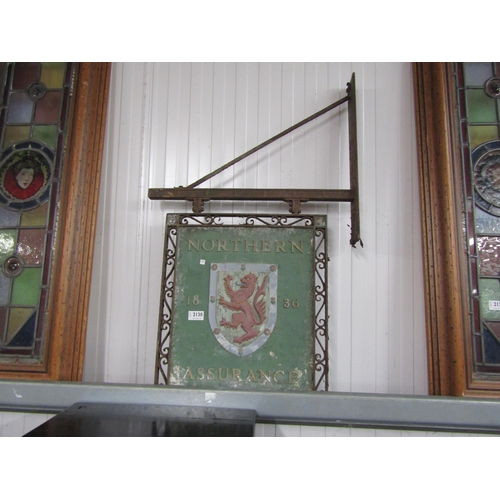 2130 - A 'Northern Assurance 1836' double sided sign depicting a griffin in cast iron decorative frame and ... 