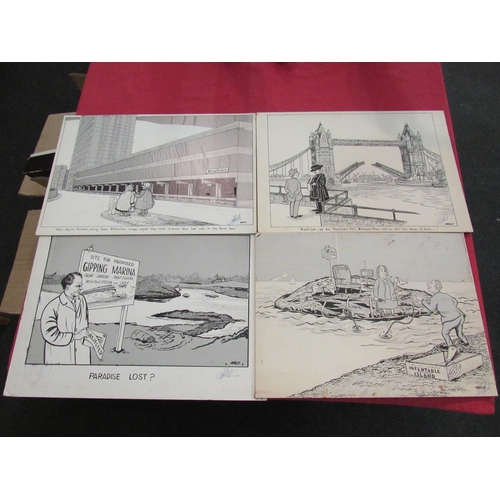 1141 - Four original newspaper cartoon artworks by Charles E. Hall 