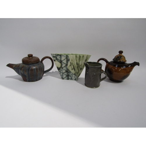 1439 - A Carn Pottery slab fan vase, Gus Mableson salt glazed jug, a Robert Irving small teapot and another... 