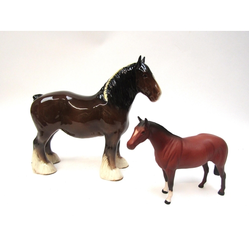 1905 - A Beswick Shire Mare in brown gloss, model no. 818 together with a Royal Doulton small thoroughbred ... 