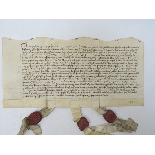 9076 - Feoffment (both halves of an indenture) for £10 6s 8d to be paid in instalments; 5 Nov 1424

Henry a... 