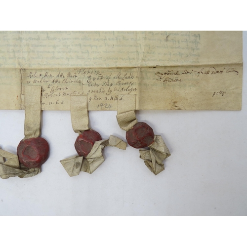 9076 - Feoffment (both halves of an indenture) for £10 6s 8d to be paid in instalments; 5 Nov 1424

Henry a... 