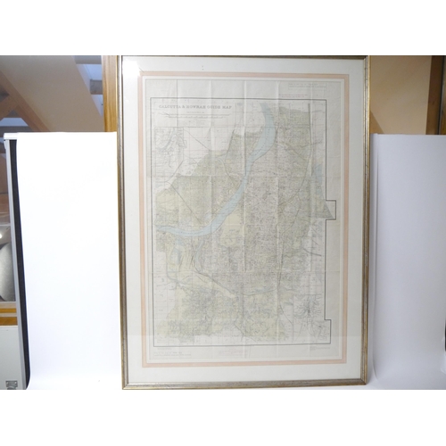 9021 - (India), a large framed and glazed map of Calcutta 1943, 'Three Inch Calcutta & Howrah Guide Map Thi... 