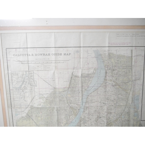 9021 - (India), a large framed and glazed map of Calcutta 1943, 'Three Inch Calcutta & Howrah Guide Map Thi... 