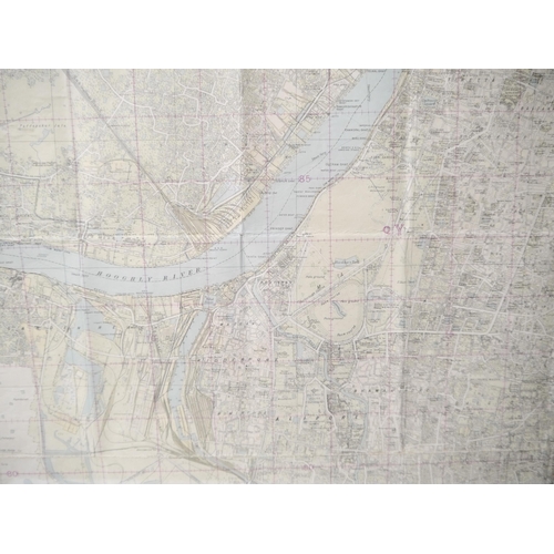 9021 - (India), a large framed and glazed map of Calcutta 1943, 'Three Inch Calcutta & Howrah Guide Map Thi... 