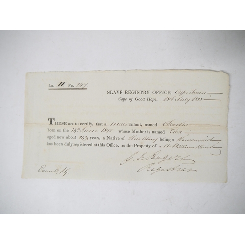 9035 - An 1828 document registering the birth of a slave, Cape Town, 1828, as the property of ''Mr William ... 