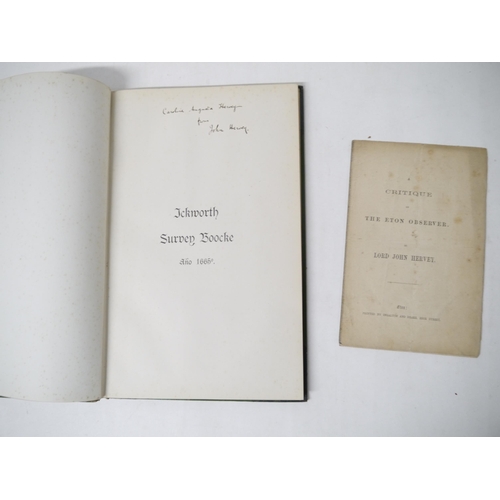 9059 - John Hervey: 'Ickworth Survey Book 1665', Ickworth, Privately Published, 1893, signed & inscribed by... 