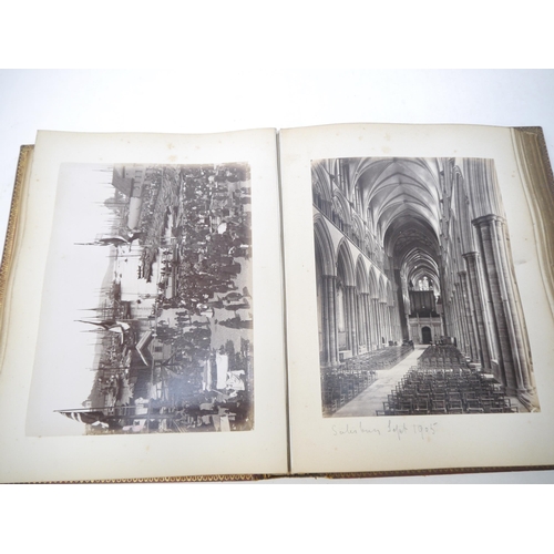 9101 - A late 19th Century photograph album containing 60+ mounted albumen print photographs, mainly UK and... 