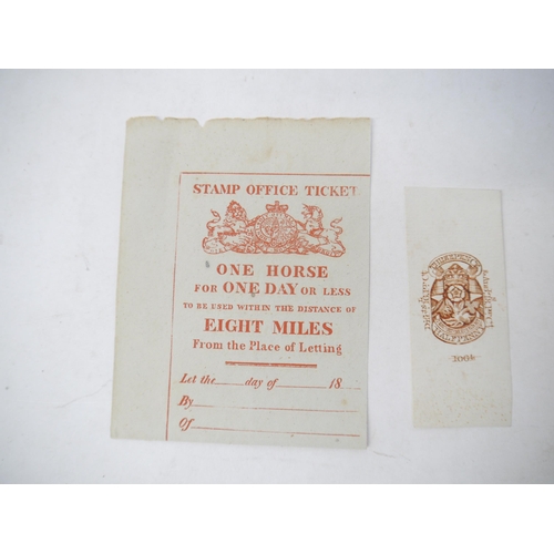 9102 - (Tax), An 1827 Post Horse Duty One day within eight miles ticket (unused). A duty first imposed in 1... 