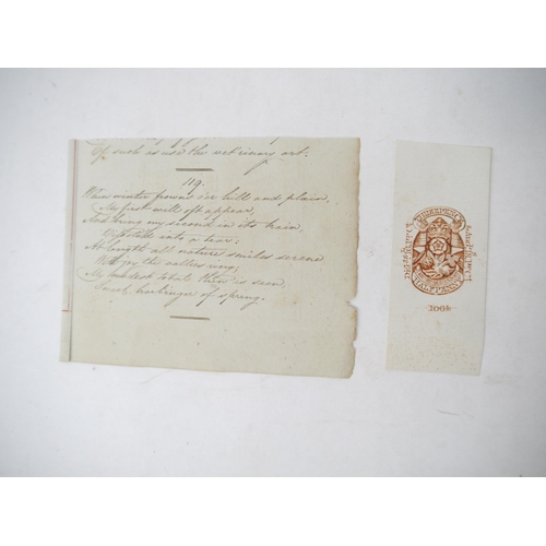 9102 - (Tax), An 1827 Post Horse Duty One day within eight miles ticket (unused). A duty first imposed in 1... 