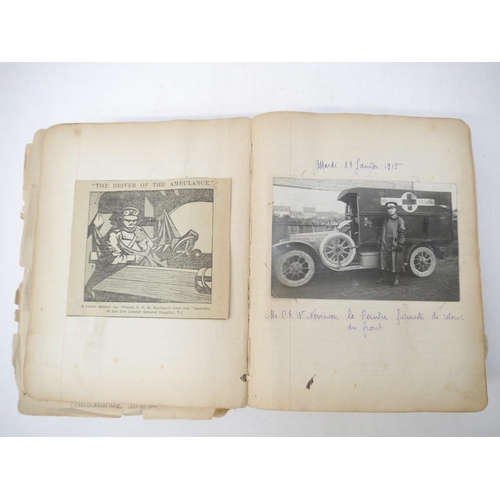 9105 - A World War 1 souvenir album containing photographs, postcards, manuscript pen & ink sketches and en... 