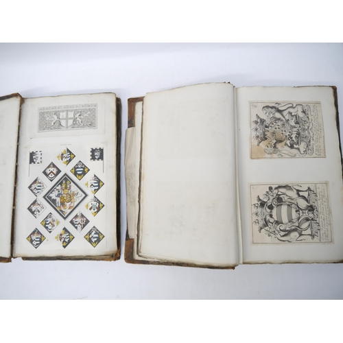 9110 - Two large folio volumes of mainly 18th and 19th Century engraved heraldic coats of arms/bookplates, ... 