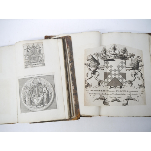 9110 - Two large folio volumes of mainly 18th and 19th Century engraved heraldic coats of arms/bookplates, ... 