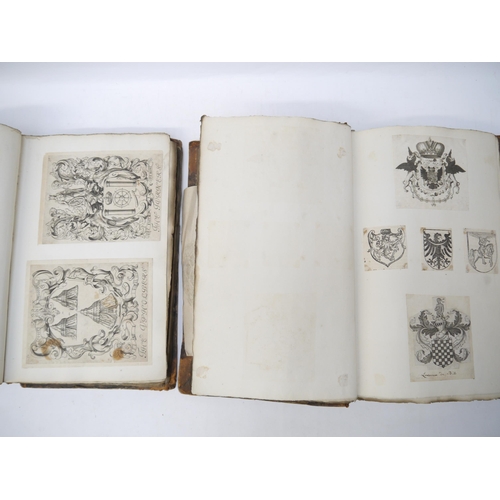 9110 - Two large folio volumes of mainly 18th and 19th Century engraved heraldic coats of arms/bookplates, ... 