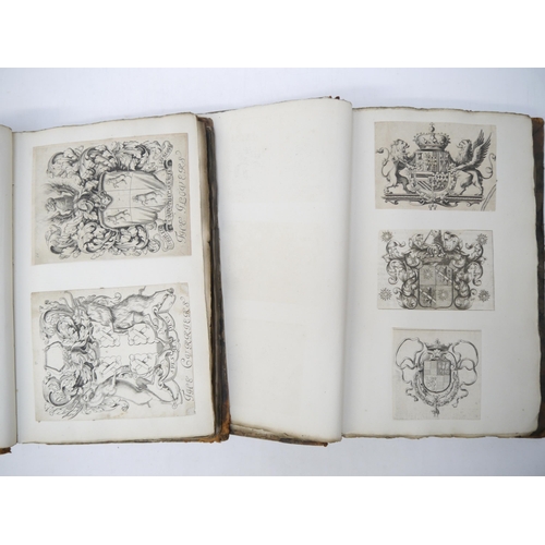 9110 - Two large folio volumes of mainly 18th and 19th Century engraved heraldic coats of arms/bookplates, ... 