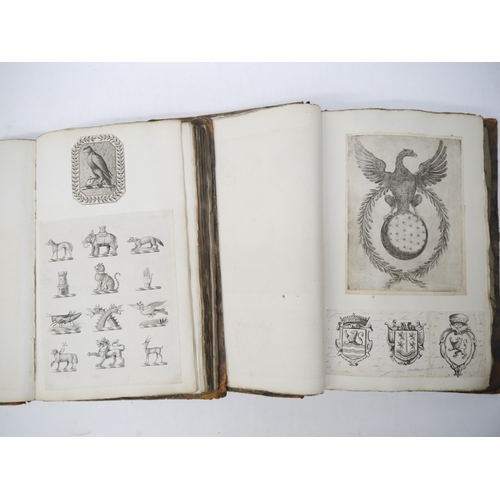 9110 - Two large folio volumes of mainly 18th and 19th Century engraved heraldic coats of arms/bookplates, ... 