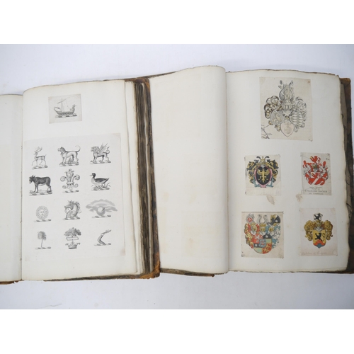 9110 - Two large folio volumes of mainly 18th and 19th Century engraved heraldic coats of arms/bookplates, ... 