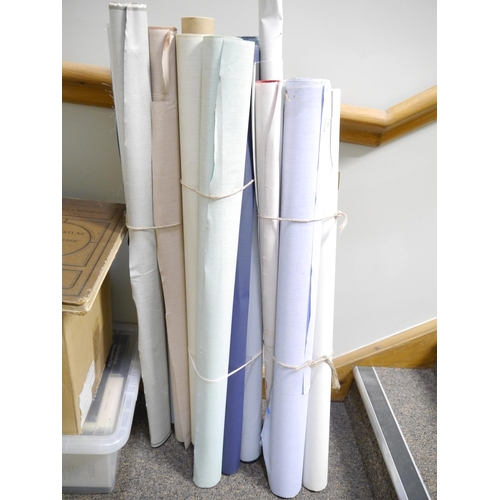 9215 - (Bookbinding), Fifteen rolls of Reliance bookbinding bookcloth, varying amounts left on each roll, v... 