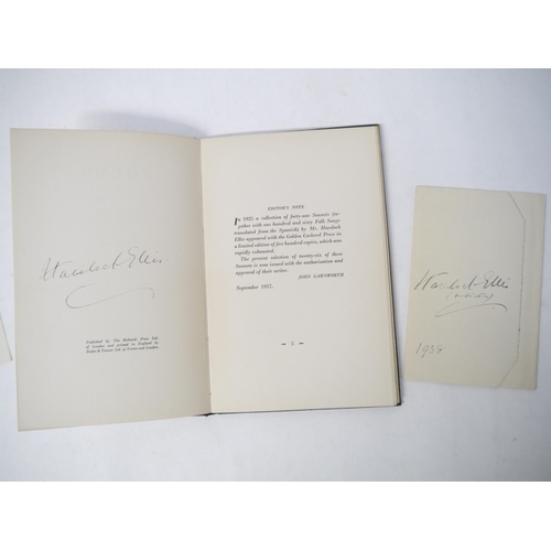 9251 - Havelock Ellis: 'Poems', London, Richards Press Ltd, 1937, 1st edition, signed to verso of title pag... 