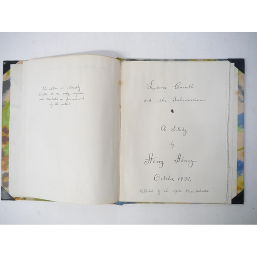 9267 - An original unpublished manuscript by Harry Henry (1916-2008), titled 'Lewis Carroll and the Subcons... 