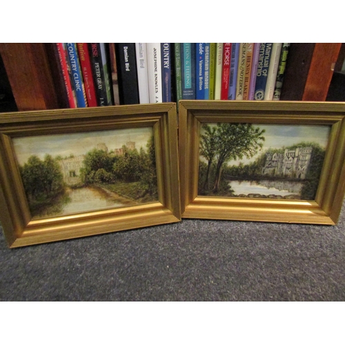 1074 - A pair of late 19th Century/ early 20th Century framed oils of Warwick Castle, gilt framed, 14.5cm x... 