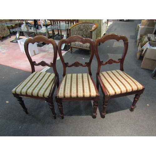 1088 - A set of six balloon back dining chairs with striped upholstered seats   (E) £10-20 Blyth Barn