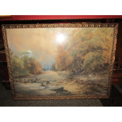 1093 - JOSIAH WOOD WHYMPER RA (1813-1903): River landscape with figures, trees and sky and rocks, watercolo... 