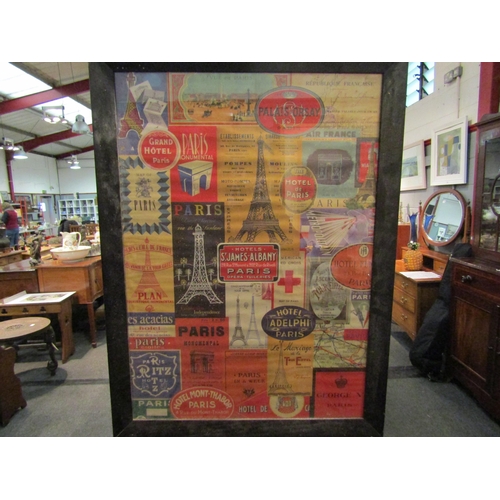 1098 - A framed and glazed display of Parisian related advertising, 69cm x 48cm image size