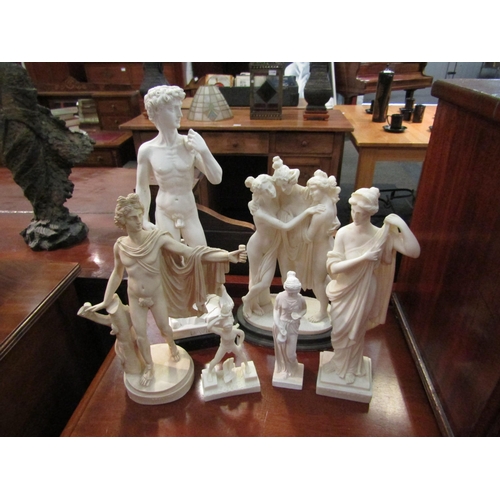 1121 - Six Parian style figures including David and the three graces