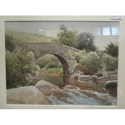 1137 - HUCKABY BRIDE: A 20th Century watercolour of stone bridge over river, 26.5cm x 36cm image size