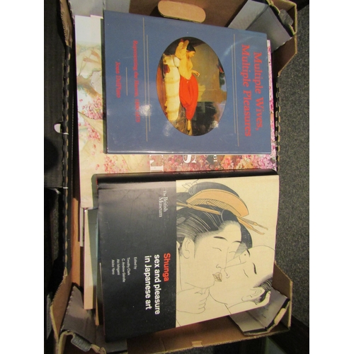 1448 - Four boxes of art related books, Japanese, Ronald Searle, Lautrec, Sex and Pleasure in Japanese Art,... 