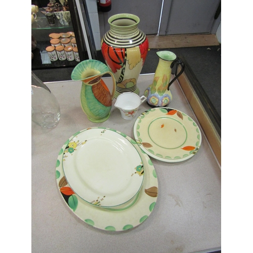 1465 - A small quantity of hand-painted mainly 1930's Art Deco ceramics and a recent Clarice Cliff vase pos... 