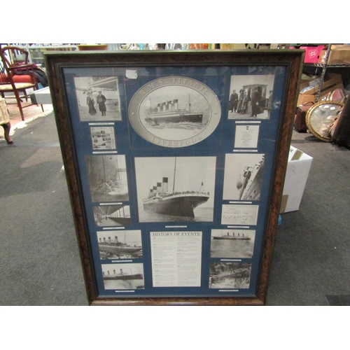 1466 - A display of Titanic events, framed and glazed