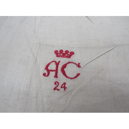 4049 - Cowdray Park Linen: A set of six glazed linen, banqueting length. table protectors. Designed to sit ... 