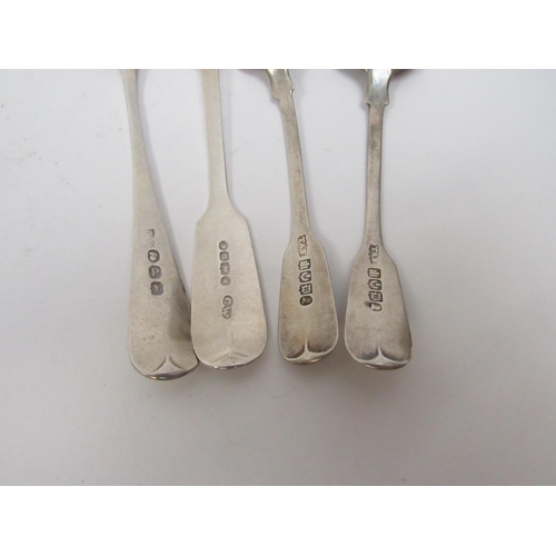 5030 - Seven silver teaspoons Georgian and Victorian and a pair of Edinburgh silver salt spoons 1775, all w... 