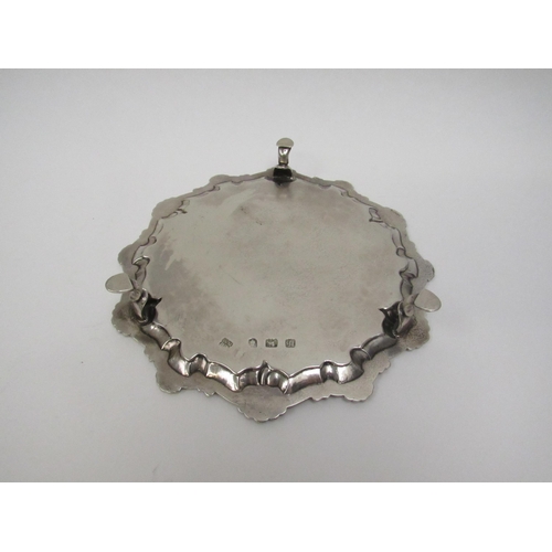 5036 - A Thomas Hannam silver calling card tray, London 1763, 18cm diameter, 240g